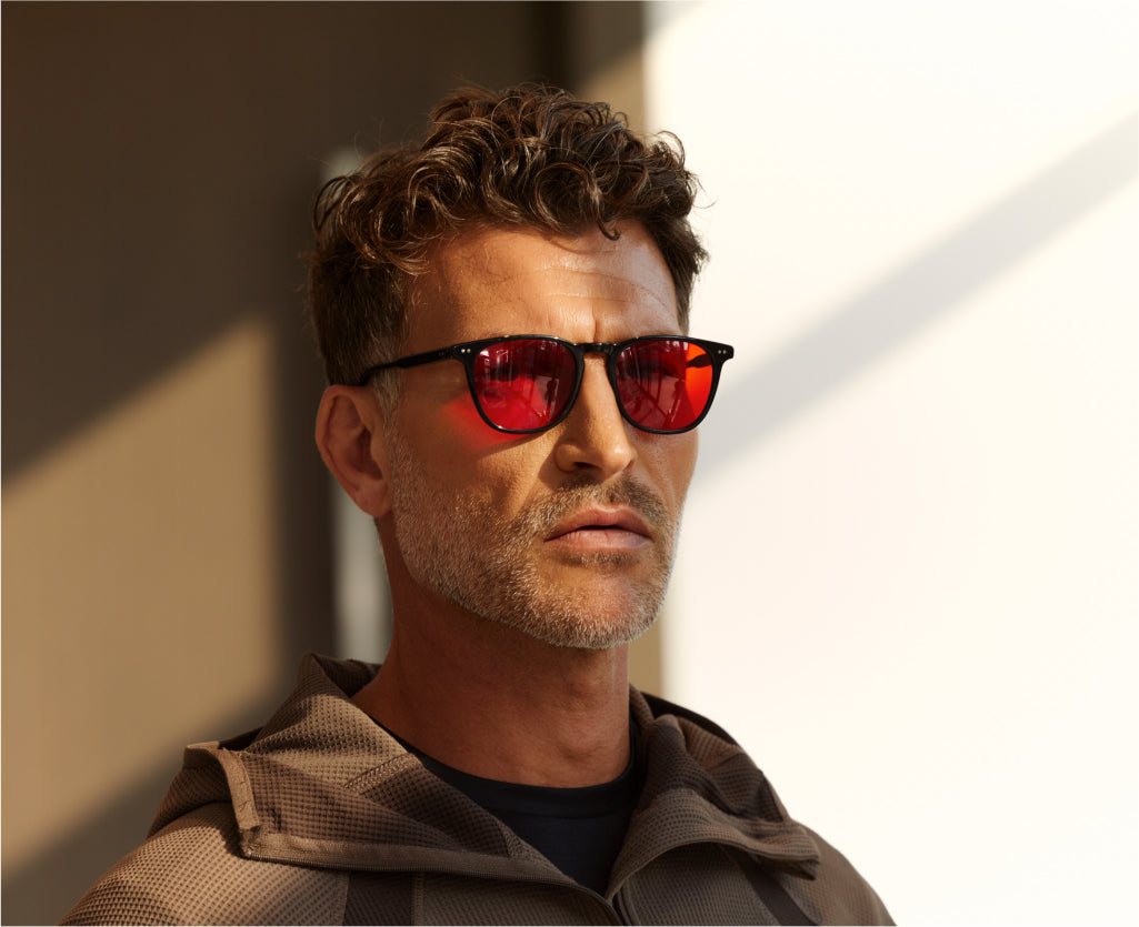 Man Wearing Blue Light Blocking Glasses